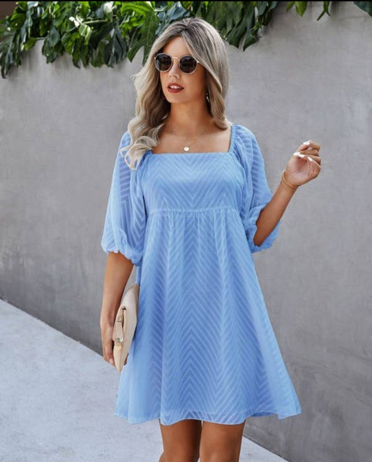 Dress- Baby Blue Chevron